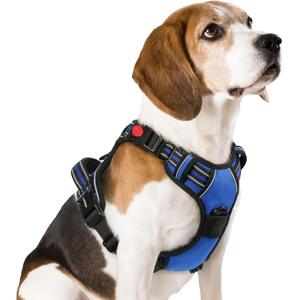rabbitgoo Dog Harness, No Pull Pet Harness with 3 Buckles, Adjustable Soft Padded Vest with Control Handle, Walking Reflective Pet Vest for Dogs, Blue, Medium