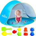 Monobeach Baby Beach Tent with Beach Sand Toys Pop Up Portable Shade Pool UPF50+ UV Protection Sun Shelter for Infant with Easy Set Up Canopy (Blue with Toys)