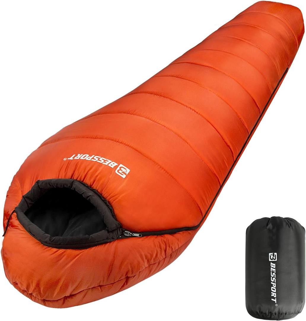 Bessport Mummy Sleeping Bag | 15-45 Extreme 3-4 Season Sleeping Bag for Adults Cold Weather Warm and Washable, for Hiking Traveling & Outdoor Activities (Brick Red)