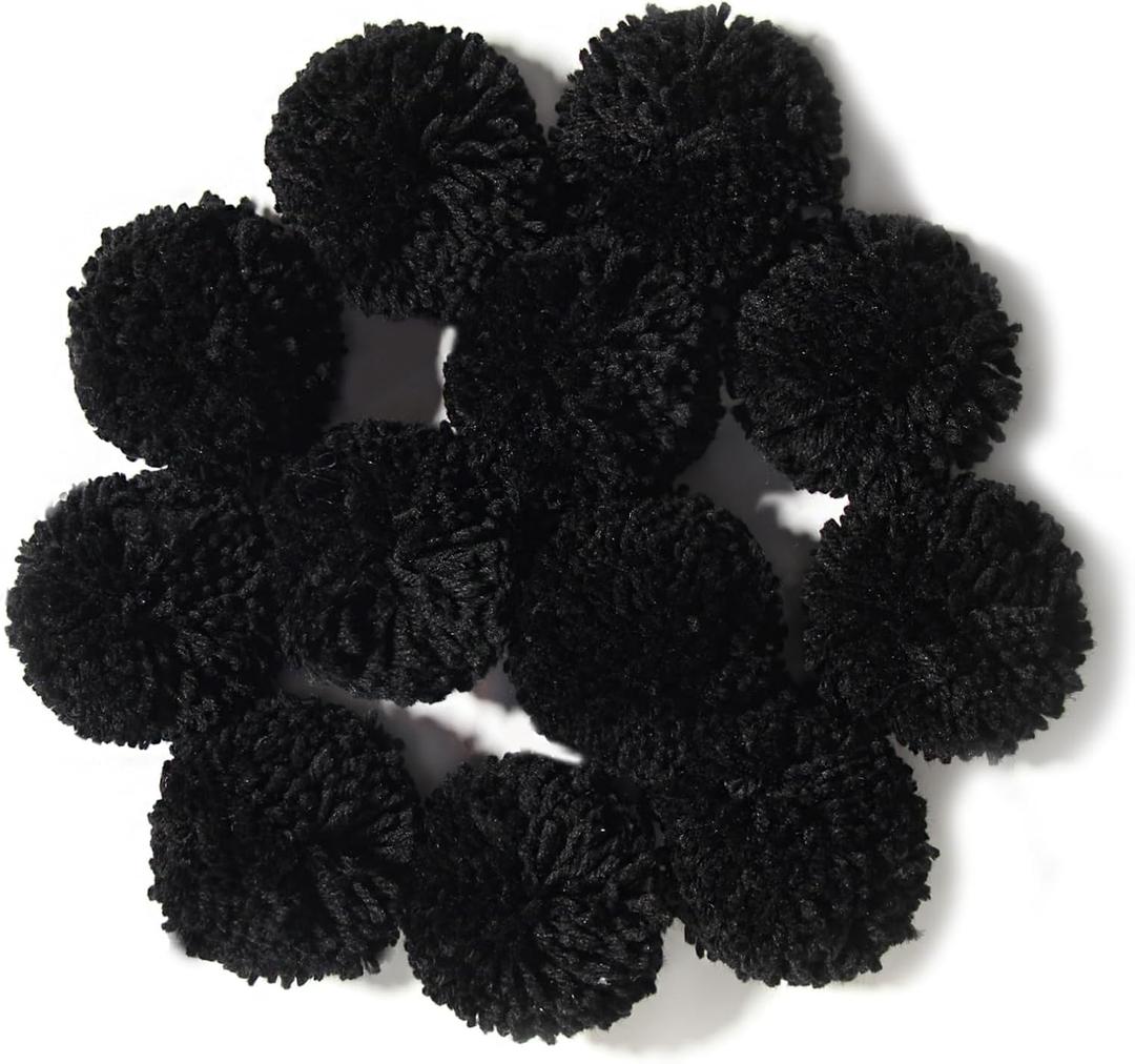Pack of 12 Yarn Pom Poms for Hats 8CM-3INCH Party Supplies Handmade Art and Craft Decorative Accessories (Black)