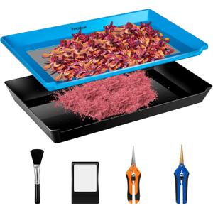 VIVOSUN Heavy Duty 2-in-1 Trimming Tray, Dry Sift Screen Set with 150 Micron Fine Mesh Screen and 2 Trimming Scissors, Blue
