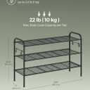 SONGMICS Shoe Rack, 3-Tier Shoe Organizer, Metal Shoe Shelf Storage with 4 Side Hooks, Holds 16 Pairs of Shoes, Height-Adjustable Shoe Rack for Entryway, Hallway, Closet, Ink Black ULMR138B01