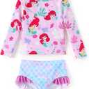 Disney Frozen Elsa Stitch Marvel Toddler Girl Two Piece Long Sleeve UPF50+ Swimsuit Rashguard Sets Bathing Suit 5-6Y