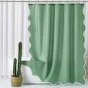 ORTIGIA Green Shower Curtain, Cute Sage Green Scalloped Ruffle Shower Curtains Aesthetic Preppy Boho Waterproof Fabric for Bathroom Decor with Metal Hook 72 W x 72 H Inch