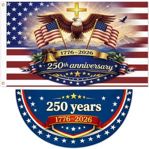 2pcs 250th Anniversary USA Flag Decorations – 3x5FT American 1776–2026 Banner, Patriotic Garden Flags for 4th of July, Independence Day Outdoor Party Decor