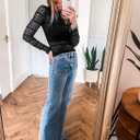 Essrite Womens Slim Fit Lace Mesh Top Crew Neck Long Sleeve See Through Shirt Blouses Tops Fall Outfits 2026 (Black, XL)