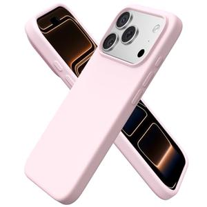 ORNARTO Compatible with iPhone 17 Pro Case 6.3", Slim Liquid Silicone 4 Layers Full Covered Soft Gel Rubber Shockproof Cover, Protective Phone Case for iPhone 17 Pro-Chalk Pink