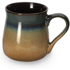 ECODECO Large Pottery Coffee Mug 24 Oz  Oversized Ceramic Cup with Big Handle  1 Pcs (Blue to Tan)