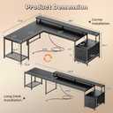 PRAISUN 66" L Shaped Gaming Desk with LED Lights & Power Outlets, Computer Desk with Fabric Drawers and Print Stand, Corner Office Desk, Monitor Stand, Mesh CPU Stand, Carbon Fiber Black, 66.14" x 47.24" x 34"