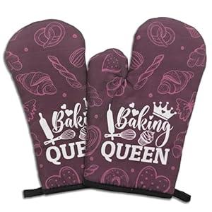 GOSJINNK 2 Pcs Funny Oven Mitts Baking Queen Heat Resistant Mitts for Kitchen Decor Trendy Silicone Non-Slip Baking Mitts with Hanging Loop Sweet Housewarming Gifts for Hostess Mom Baking Lover Chef