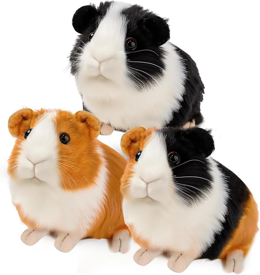 3pc Guinea Pig Stuffed Animals - Realistic Plush Cute Plushie Toys for Kids, Small Live Animals Pet Doll Toy for Boys Girls Birthday