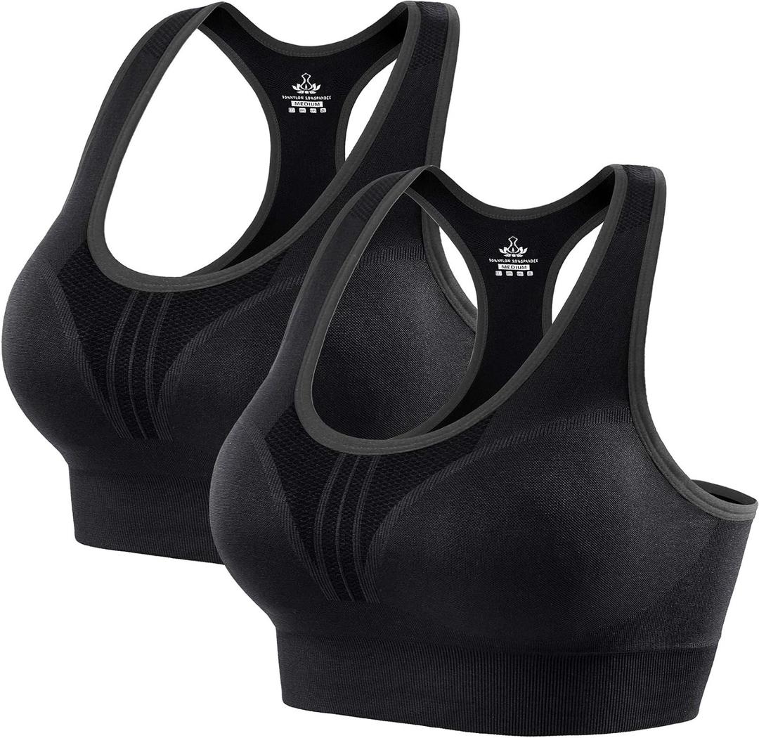Heathyoga High Impact Sports Bras for Women High Support Padded Sports Bra Workout Bras for Women Racerback Bra for Yoga (XX-Large, 2 Packs Bras-black)