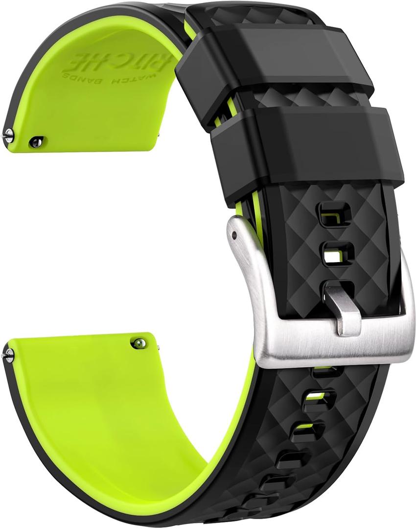 Ritche Christmas Gift Silicone Watch Bands 18mm 20mm 22mm 24mm Quick Release Rubber Watch Bands for Men, White Elephant Gifts, Stocking Stuffers For Men (Black / Fluorescent Green / Silver)