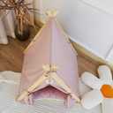 Solid Wood Cat & Dog Indoor Tent with Thick Mat, Teepee Tent & Cave Bed (Pink)