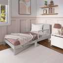 Dream On Me Brookside Toddler Bed, Low Floor Wooden Bed, Side Safety Bed Rails, GREENGUARD Gold & BSA Certified, Non-Toxic Paint Finish, New Zealand Pinewood, Up to 50 lbs - Pebble Grey, 53x29x28 Inch