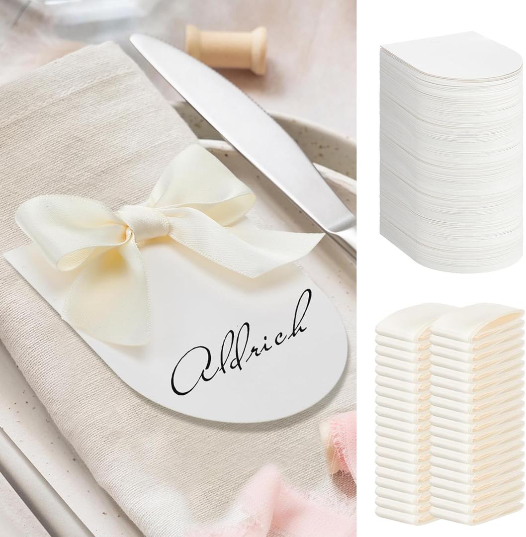 MotiMind 100 Pack Wedding Place Cards with Bow Ribbon Arch Design Blank Writable Printable Escort Seating Tags 3.5x2.7 Table Name Cards for Bridal Shower Baby Shower Birthday Party(Ivory White)