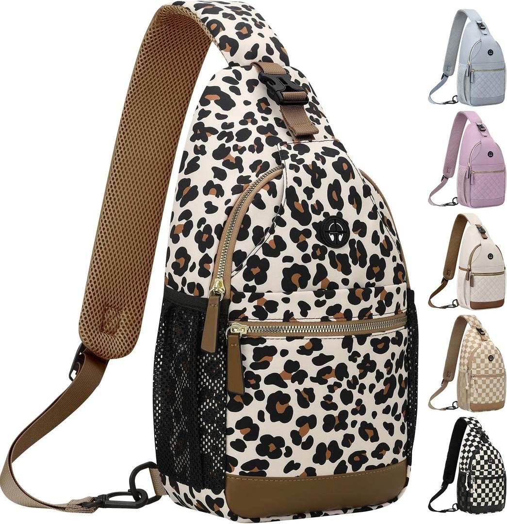 Small Crossbody Purses Bags for Women Men Travel, Chest Sling Bag Women Casual Cross Body Bag for Woman Sling Backpack (Large, Leopard Print)
