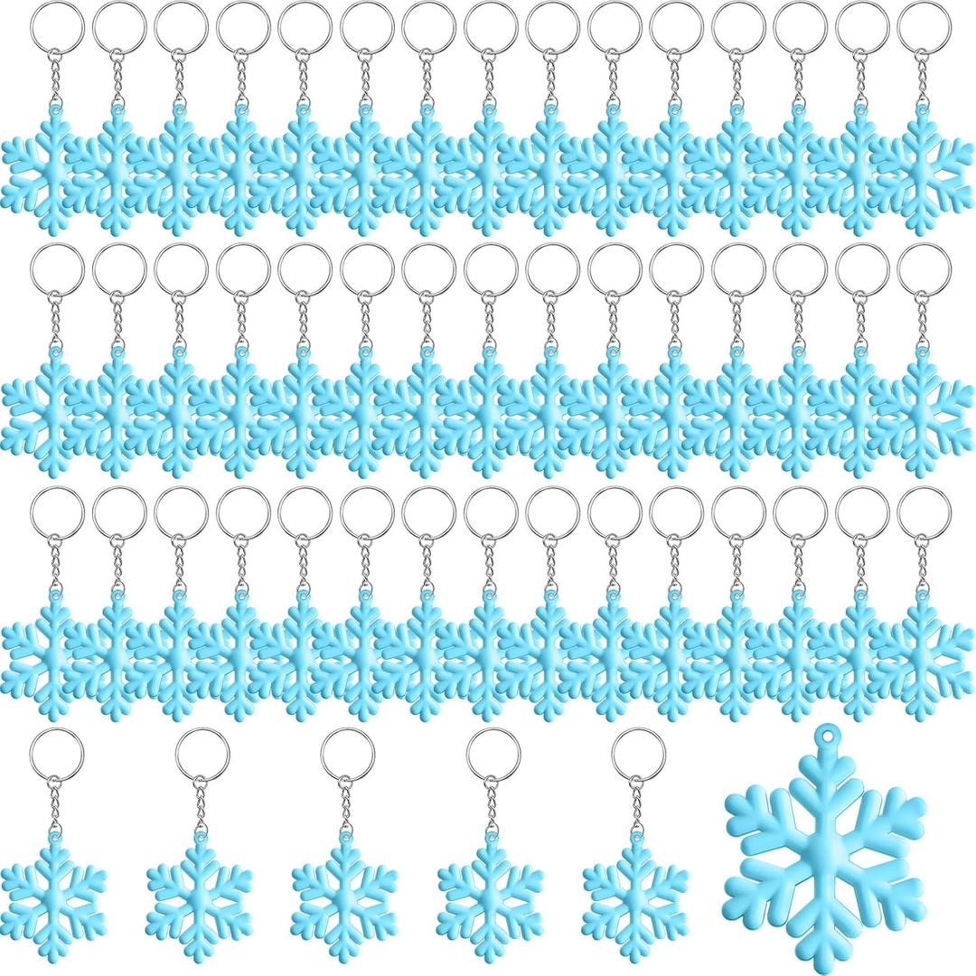 Taiyin 50 Pieces Snowflake Keychain Favors Silicone Snowflake Key Ring Decorative Holder Cute Keychain Accessories for Bags Purses Car Gifts Winter Party Favors (Blue)