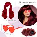 Long Colored Wigs - 6 Pack Wavy Neon & Curly Color Wigs for Women - Come with Extra Neon Glasses - Bachelorette Party Favors (Blue, Green, Orange, Purple, Pink, Wine Red)