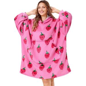 MIZZEO Microfiber Wearable Blanket, Oversized Light Wearable Blanket Hoodie for Adults, Cozy Soft Warm Plush Hooded Blanket Gifts for Women, One Size Fits All (Strawberry)