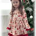 HINTINA Toddler Girl Christmas Dress Flared Sleeve Ruffle Xmas Dresses (4-5T, Khaki)