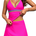 Women's Summer Two Pieces Swimsuit Contrast Trim Tankini Bathing Suits With Skirt Beachwear, M