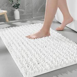 Ruggnovea Bathroom Rugs Non Slip Washable 32x20, Extra Thick Soft Chenille Absorbent Bath Mat, High Density Barrier Non Slip Backing, Quick Dry Plush Shaggy Floor Carpet for Tub&Shower, White