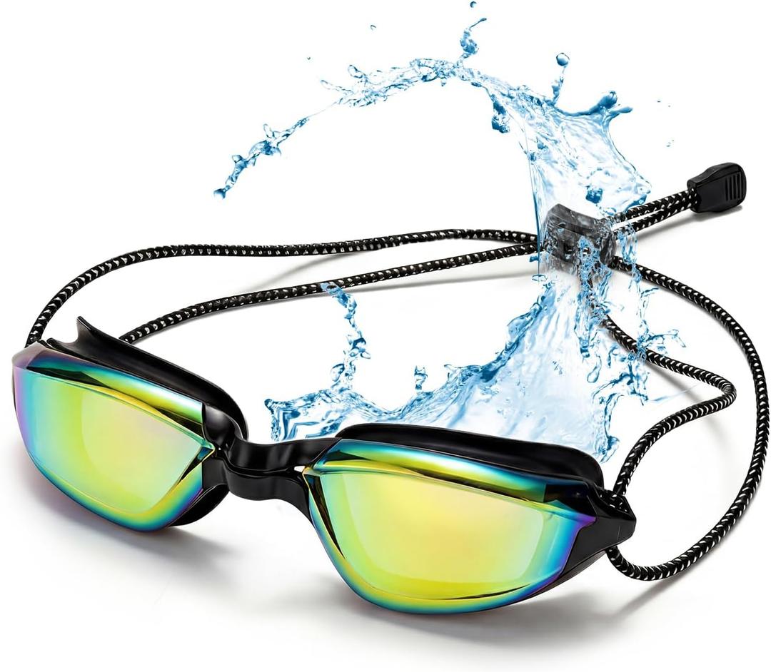 3 x Aegend Swimming Goggles with Adjustable Bungee Strap, No Leak Anti-Fog UV Protection Mirrored Swim Goggles for Adults