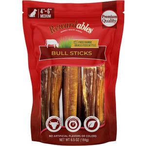 2 x Bully Stick,Small, Single-Ingredient, Premium, All-Natural Grass-Fed Bull Stick, Long Lasting Dog Chew for Aggressive Chewers - 6.5 oz | for Medium Dogs (6.5 Ounce (Pack of 1)), Best By: DECEMBER 2025