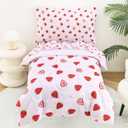 Toddler Bedding Set, 4 Piece Bed-in-a-Bag Toddler Bed Comforter Sets for Girls, Toddler Bed Set, Prink Strawberry Printed, Machine Washable