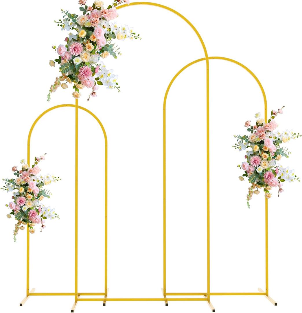 Wokceer Wedding Arch Backdrop Stand 6FT, 5FT, 4FT Set of 3 Gold Metal Arch Stand for Wedding Ceremony Baby Shower Birthday Party Decor