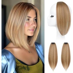 REECHO Clip in Hair Volumizer, 2PCS 12 inch Short Thick Clip in Hairpieces Adding Extra Volume Hair Extensions for Women (Golden Brown with Highlights)