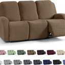 KinCam Recliner Covers, Stretch Reclining Chair Covers, Recliner Sofa Slipcovers Stripe Jacquard Recliner Couch Covers Furniture Protector Covers for Pet Kid (3 Seater, Brown)