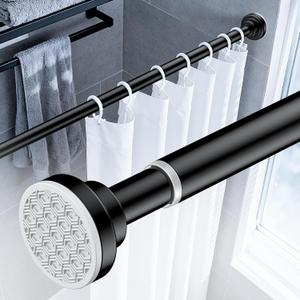 Uniclife Curtain Rods No Drilling,82-204cm(32"-80") Adjustable Shower Curtain Rod, Non-Slip Spring Tension Curtain Rod, Rustproof Stainless Steel Shower Rods for Bathroom, Window & Closet, Black