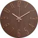 Wall Clock 12 Inch Silent Non-Ticking Imitation Wood Indoor Clock Round Brown Decor Clock Modern 3D Figures Quartz Wall Clocks for Home, Hotel, Office, School