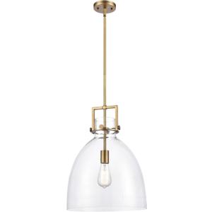 INNOVATIONS LIGHTING Newton Bell - 1 Light 14" Stem Hung Pendant - Brushed Brass Finish - Clear Shade