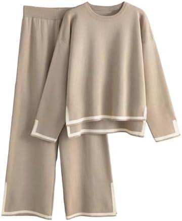 YOKGO Knit Lounge Sets for Women Long Sleeve Sweater Pajama Sets Sweatsuits 2 Piece Pant Sets Casual Tracksuit Travel Outfits Medium