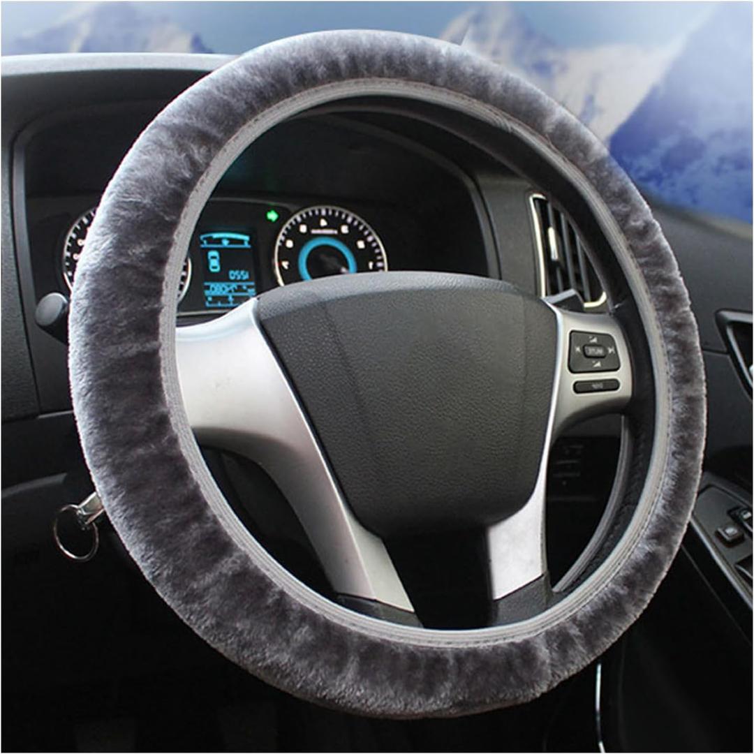 Ziciner Elastic Fuzzy Steering Wheel Cover, 15'' Soft Steering Wheel Protector for Warm Winter, Anti-Slip Fluffy Car Wheel Covers, Universal Car Interior Decor Accessories for Women Men (Gray)