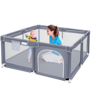 Suposeu Baby Playpen, Play Pen for Kids Activity Center, Large Baby Playard for Indoor and Outdoor, Sturdy Safety Baby Fence with Soft Breathable Mesh for Toddler, Grey (4747)