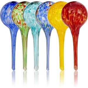 Besti Large Self Watering Globes for Plants (6-Pack) Waters Greenery Up to 2 Weeks Hands Free | Durable, Multicolored Glass Craftsmanship | Indoor and Outdoor Use - Measures 12 x 3.5