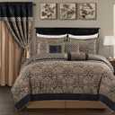 Chezmoi Collection 7-Piece Black/Gold Diamond Floral Medallion Jacquard Woven Comforter Set, Oversized King