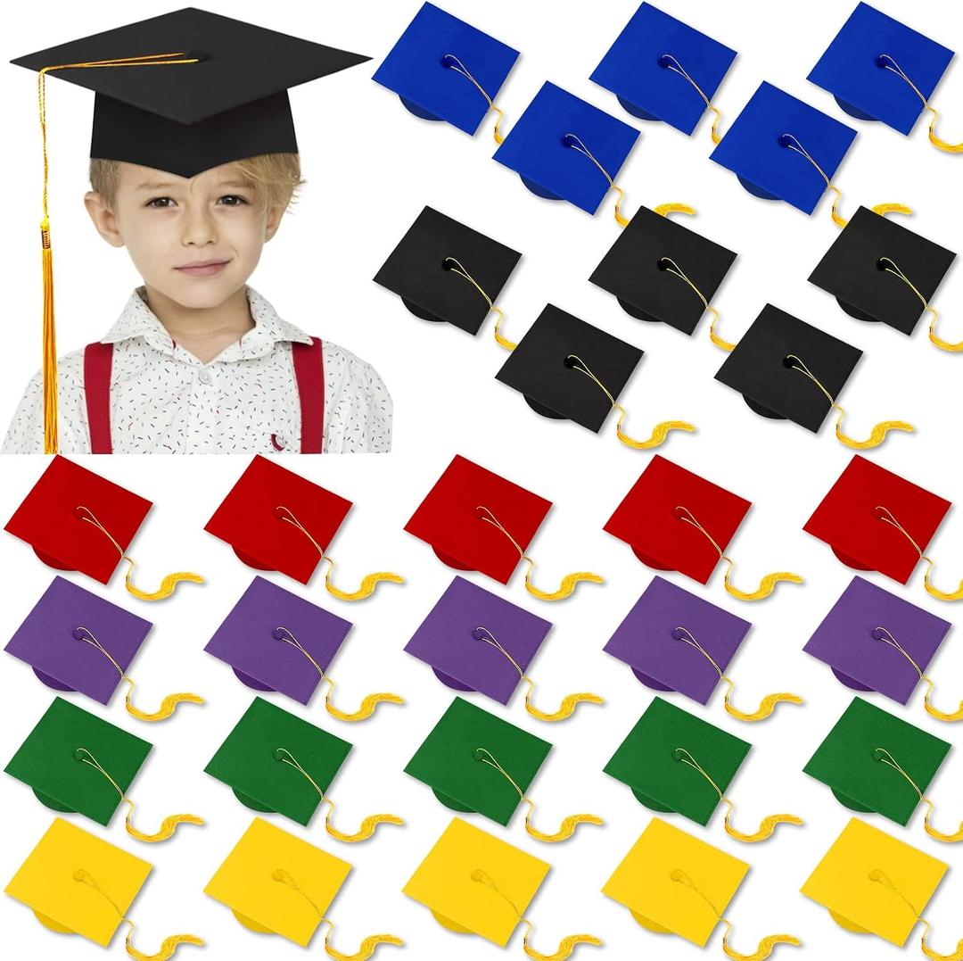 Bokon 30Pcs Graduation Cap Bulk Child Adult Adjustable Graduation Hat for Kids Kindergarten High School Bachelor