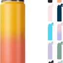Fijinhom 24 oz Insulated Water Bottle with Handle, 304 Stainless Steel Water Bottles with Wide Mouth, Double Wall Vacuum Sports Water Bottle, BPA Free, Keep Cold and Hot, Yellow & Orange