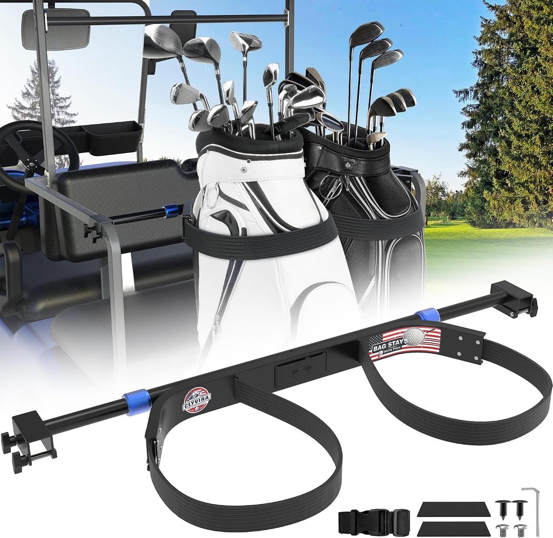 Golf Cart Bag Holder Bracket Lightweight & Sturdy, No Drilling Required, Adjustable Attachment for EZGO, Club Car, Yamaha 2+2 Rear Seats with 1-Inch Square Tube