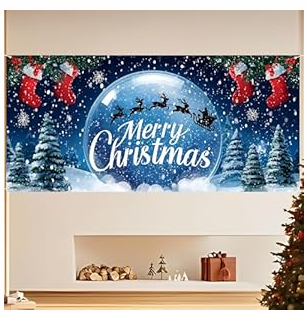 13x6ft Christmas Garage Door Banner Decoration,Large Outdoor Indoor Xmas Cover Decorations for House,Waterproof Holiday Party Backdrop with Santa Sleigh & Reindeer for Porch,Yard,Wall (Angel Wings - Christmas Tree)