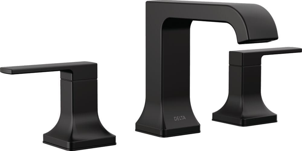 Delta Velum Matte Black Bathroom Faucet 3 Hole, 8 Inch Widespread Bathroom Sink Faucet for Vanity, Metal Push-Pop Drain Assembly, Matte Black 3539LF-BLMPU