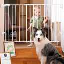 Babelio Baby Gate for Stairs, Kitchen & Doorways, No Bottom Bar| Easy Installation| One-Handed Operation| Auto-Close| Hardware Mount (Drill Needed) Safety Dog Gate (White - B17, 29-49" W, 28" H)