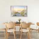 Open Window Canvas Wall Art: Sunset Coastal Beach Scene Picture Relaxing Ocean Sea Painting Modern Seascape Artwork Prints for Bedroom, 36"L x 24"W