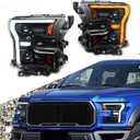 Headlights Compatible with 2015-2017 Ford F150 Pickup XL/XLT/Lariat/King Ranch/Platinum/Limited,2017-2020 F150 Raptor,w/Amber or White DRL