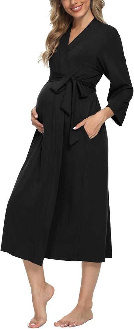 Xpenyo Women's Maternity Sleepwear,Labor/Delivery/Nursing/Hospital Nightgown Kimono Robes Long Pregnancy Loungewear (XX-Large, Black)